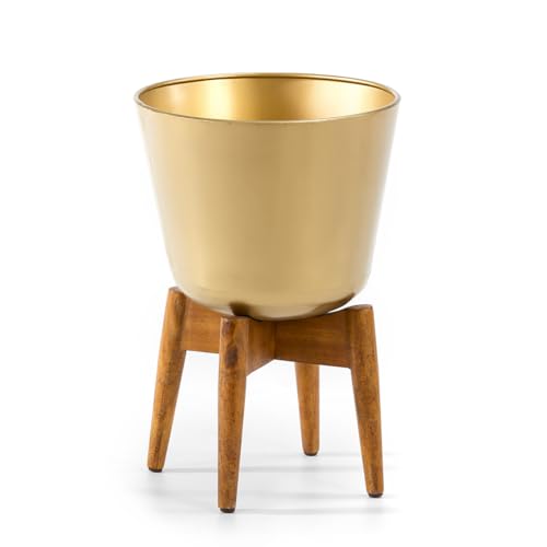 MACETERO 32X32X49 MADERA NATURAL/METAL DORADO - Loisirs Créatifs en promo à 35.01€