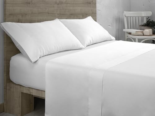 Juego de sábanas de algodón orgánico color blanco. Acabado... - Bon plan à 21.75€