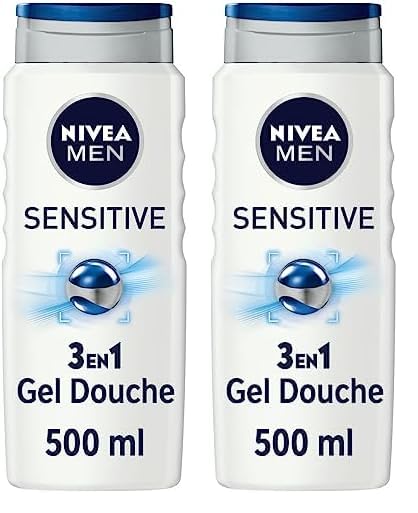 Gel Douche NIVEA MEN Sensitive 3 en 1 500 ml (Lot de 2)