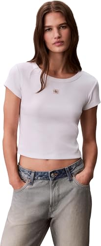Calvin Klein Camiseta de Manga Corta Mujer Woven Label Rib... - Nouvelle promo Amazon à 12.44€