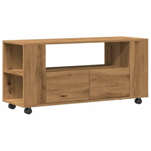 Meuble TV avec roulettes chêne artisanal bois d ingénierie - High-Tech & Électronique Amazon France à 117.99€