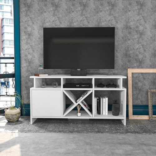 Hanah Home Modern White TV Stand, 120 cm, 100% Melamine... - Maison & Cuisine Amazon Allemagne à 85.16€