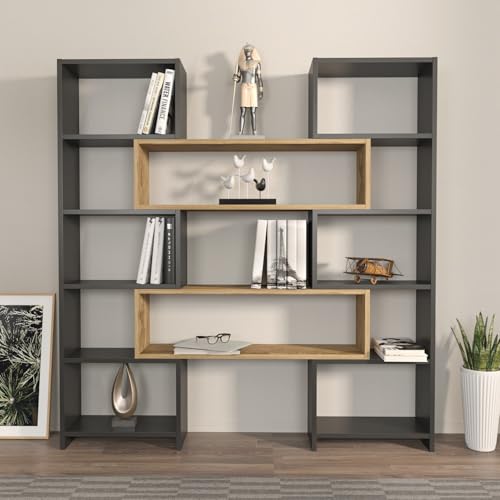 Stylish Bookshelf, Black & Oak, 163.5 x 150 x 22 cm | 100%... - Maison & Cuisine Amazon Allemagne à 121.57€