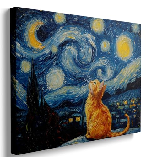 Ypxzzj Van Gogh Sternennacht mit Katze, Leinwand-Kunstdruck... - Maison & Cuisine Amazon Allemagne à 2.31€