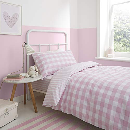 Catherine Lansfield Check and Stripe Pink Duvet Cover Set... - Maison & Cuisine Amazon Royaume-Uni à 14.47€