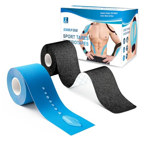 SURFOU Kinesiology Tape 2 Roll Pack 5cm×5m Blue+Black... - Sports & Fitness en promo à 5.50€