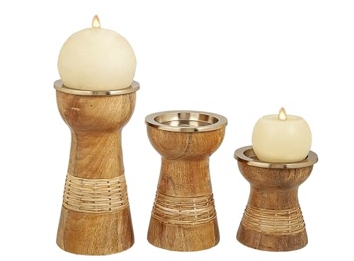 SET 3 PORTAVELA MADERA/METAL DORADO - Réduction -73% à 26.75€