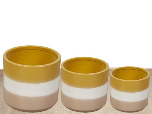 SET 3 CUBREMACETAS CERAMICA MOSTAZA/BEIGE - High-Tech & Électronique Amazon Allemagne à 22.35€