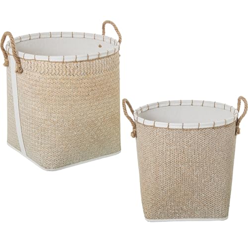 SET 2 CESTOS PORTARROPAS MIMBRE NATURAL TELA... - Amazon Germany à 20.35€