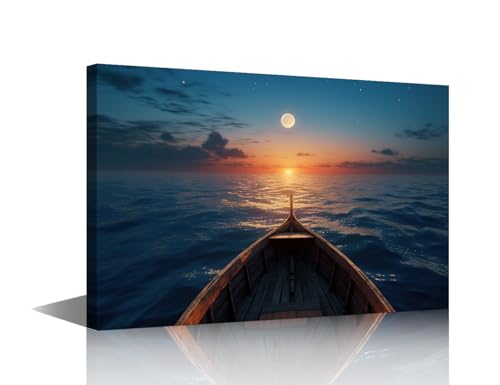 TISHIRON Boat on the Sea Wall Art for Living Room Sunset... - Maison & Cuisine Amazon Royaume-Uni à 3.49€