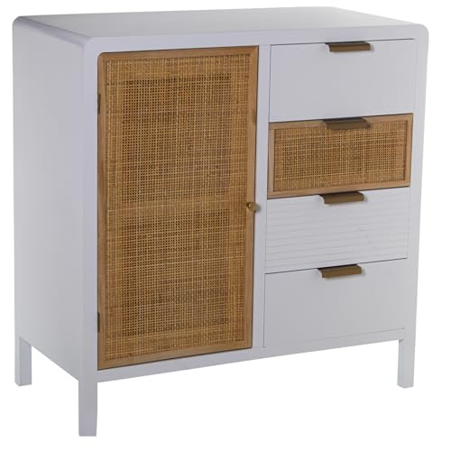 MUEBLE ENTRADA MADERA 4 CAJONES+PUERTA BLANCO/RATÁN... - Vente Flash Amazon -72%