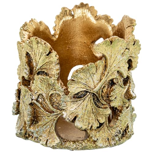 PORTAVELAS RESINA HOJAS DORADO 10X10X10CM - Bon plan à 11.62€