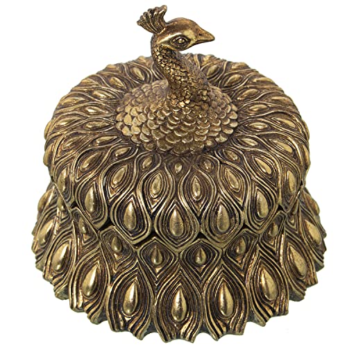 CAJA JOYERO RESINA DORADA PAVOREAL °13,5X12,5CM - Bijoux & Montres Amazon Espagne à 24.19€