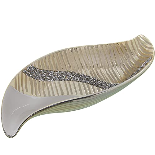 CENTRO CERÁMICA 36X18CM BLANCO/CHAMPAGNE C/BRILLOS 38X18X7CM - Amazon Spain à 13.54€