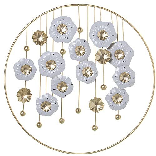 ADORNO PARED METAL FLORES BLANCAS C/ARO DORADO 62X3,5X62CM... - Musique & Instruments en promo à 47.88€