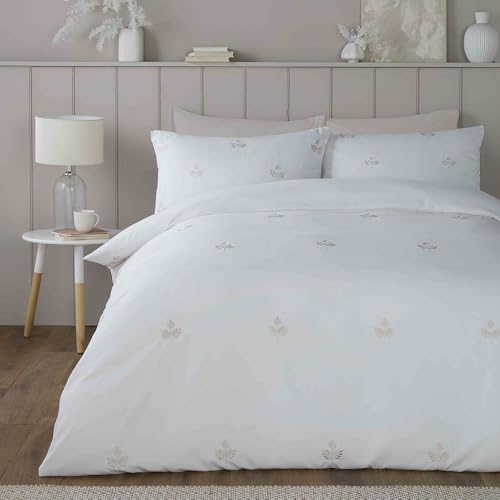 Serene - Leaf Embroidery Duvet Cover - King Bedding Size... - Maison & Cuisine Amazon Royaume-Uni à 25.60€