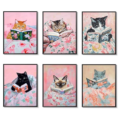 Cute Cat Poster, Vintage Cats Reading Books Canvas Wall... - Animalerie Amazon Royaume-Uni à 2.97€