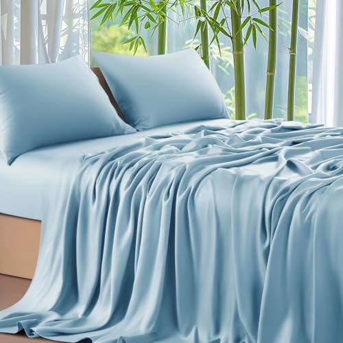 Gezu Drap-housse, en bambou, 160 x 200 cm, bleu, bleu... - Maison & Cuisine en promo à 18.74€