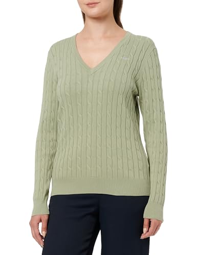 GANT Collo a V in Cotone Elasticizzato, Faded Sage, S - Deal du jour à 47.88€