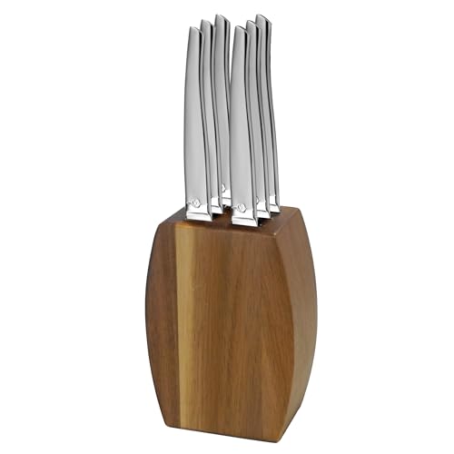 Lou Laguiole - Bloc en bois d'acacia avec 6 couteaux steak... - Bricolage & Outils en promo à 20.56€