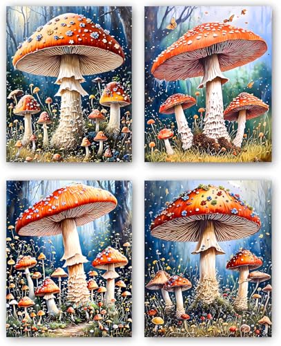 Watercolor Mushroom Canvas Wall Art,Mushroom Wall... - Réduction -95% à 1.00€