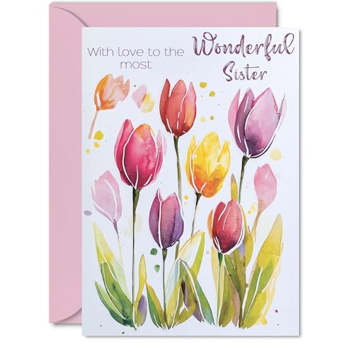 Sister Birthday Card - Watercolour Tulips Flowers - Happy... - Beauté & Parfums en promo à 2.29€