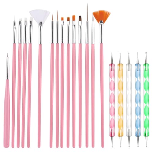20 Stück Nagel Pinsel Set mit Dotting Tool,Pinsel für... - Bricolage & Outils en promo à 3.05€