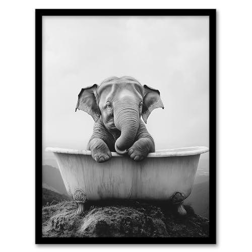 Artery8 Cute Baby Elephant In Bathtub Black White Surreal... - High-Tech & Électronique Amazon Royaume-Uni à 9.12€