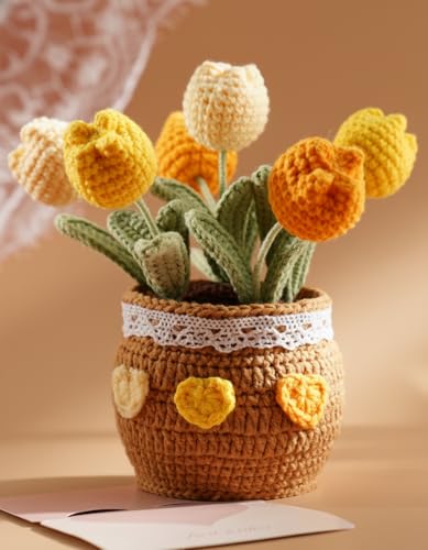 Handgehäkelte Tulpen-Topfpflanze, Gelb - Maison & Cuisine Amazon Allemagne à 26.00€