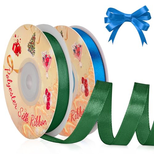 VynyQoo 2 Rolls 10mm Satin Ribbon Wide, Blue and Green Gift... - Maison & Cuisine Amazon Royaume-Uni à 2.43€