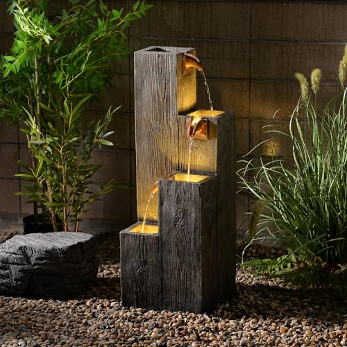 34" Wooden Texture Cascading Water Fountain Indoor/Outdoor... - Sports & Fitness Amazon Royaume-Uni à 89.09€