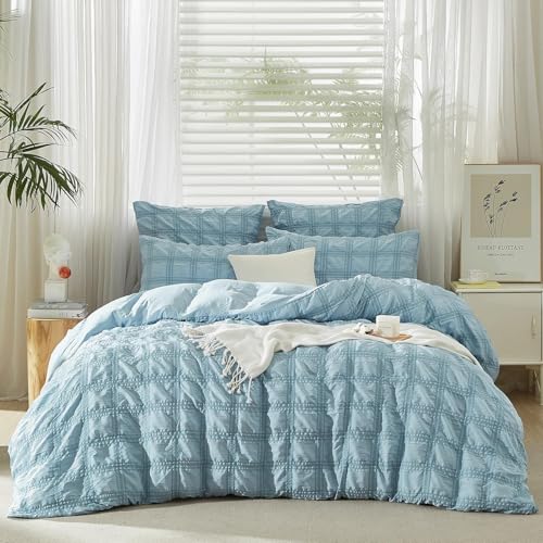 YASMENG Seersucker Bettbezug 240 x 260 cm, Blau, groß... - Maison & Cuisine Amazon Allemagne à 27.64€