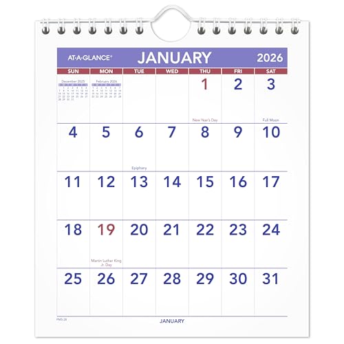 AT-A-GLANCE 2026 Wall Calendar, 6.5" x 7.5", Mini, Unruled... - Fournitures Bureau Amazon Royaume-Uni à 12.67€