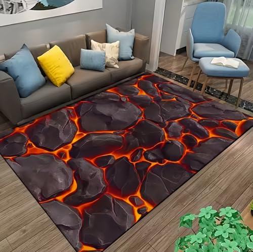 PEIHUODAN 3D Flame Rock Visual Flannel Rug - Non-Slip... - Maison & Cuisine en promo à 0.74€