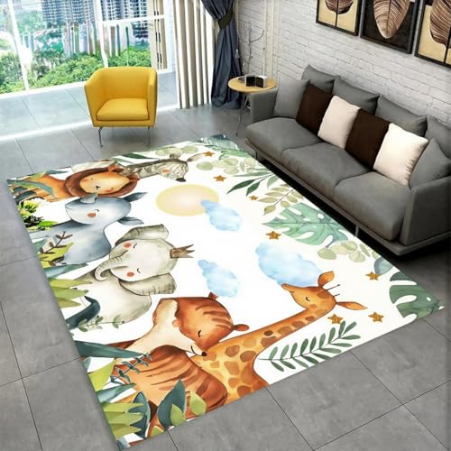 Cartoon Forest Animals Elephant Lion Giraffe Carpet Rug for... - Maison & Cuisine en promo à 0.74€