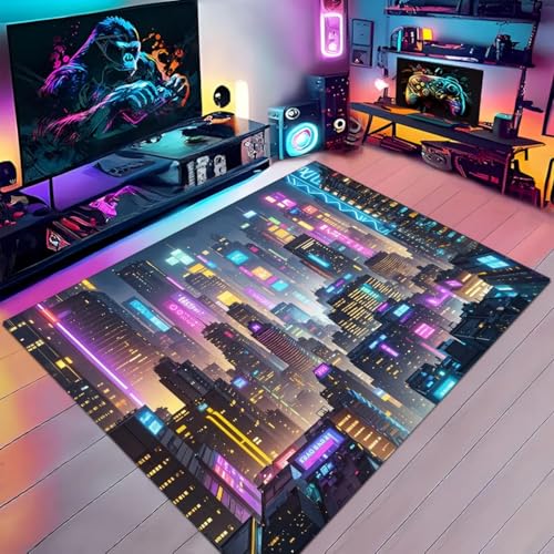 PEIHUODAN Neon Punk World City Night Scene Gaming Rugs for... - Maison & Cuisine en promo à 0.74€