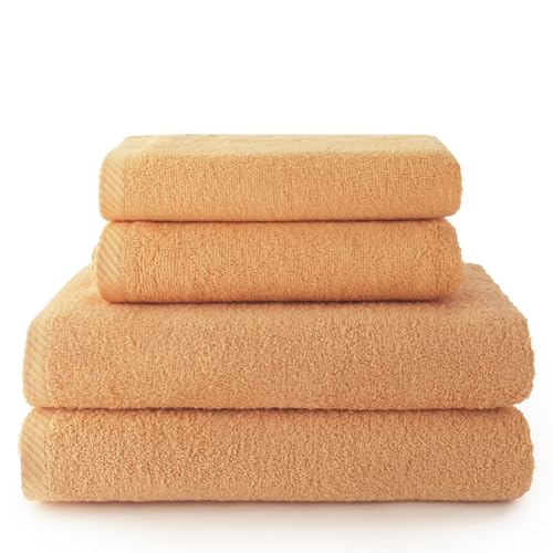 Set 4 Toallas piezas: 2 manos + 2 baño color papaya - Amazon Espagne à 16.10€