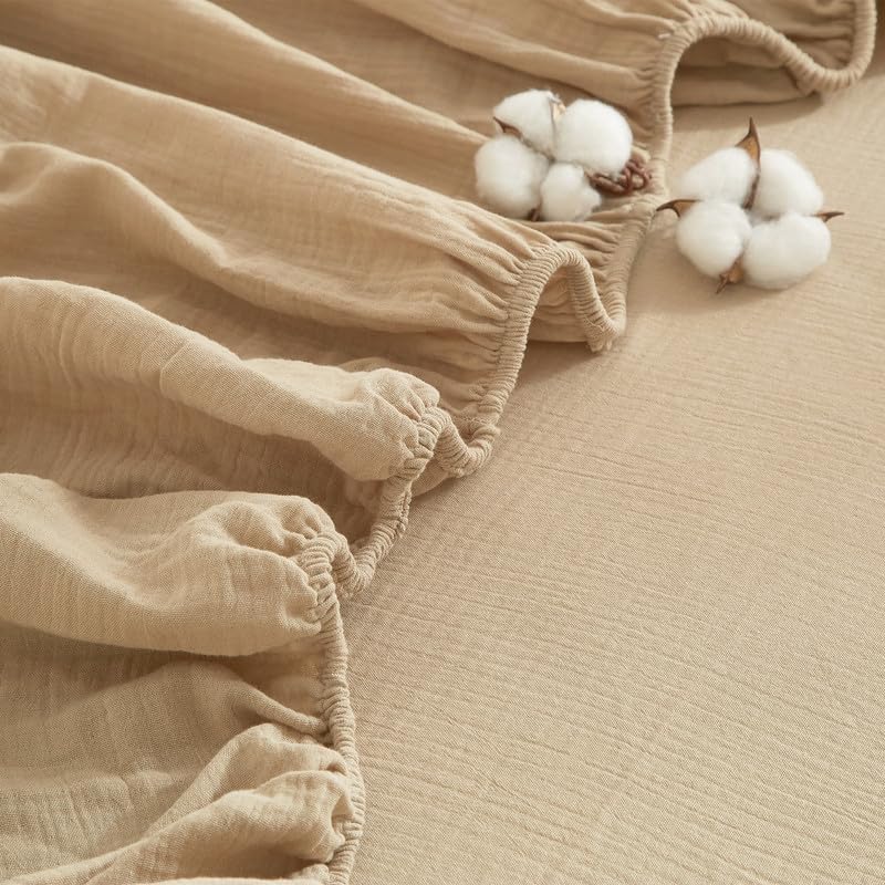 Gezu Muslin Spannbettlaken 160x200 Khaki Taupe... - Maison & Cuisine en promo à 30.09€