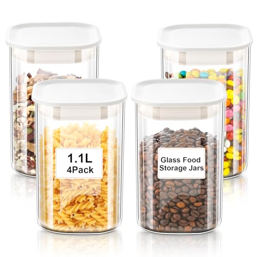 VINATO Lot de 4 Bocaux en Verre avec Couvercle (4 x 1,1L) –... - Maison & Cuisine Amazon France à 33.23€