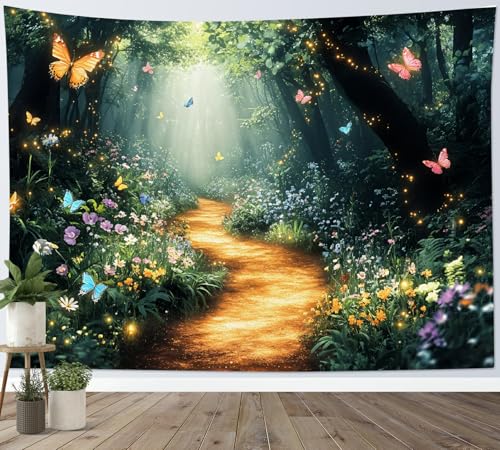 LB Fairy Tale Forest Tapestry Flower Butterfly Tree Green... - Jardin & Extérieur Amazon Royaume-Uni à 12.99€