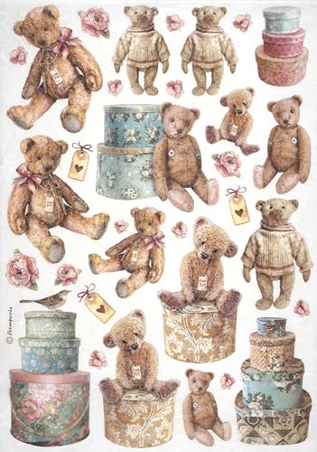 Stamperia Papier de riz A4 pour découpage - Ours en peluche... - Jouets & Jeux en promo à 1.95€