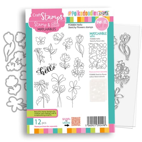 Polkadoodles Hello Sketchy Flower A5/6 x 8 transparente... - Loisirs Créatifs Amazon Allemagne à 8.35€