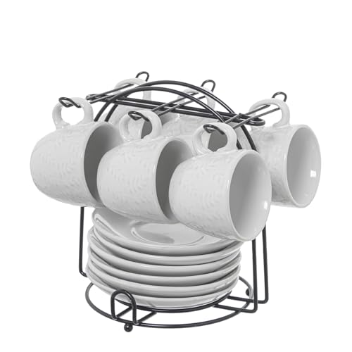 SET 6 TAZAS CAFE C/PLATO CERAM ICA BLANCA C/SOPORTE METAL... - High-Tech & Électronique en promo à 32.03€