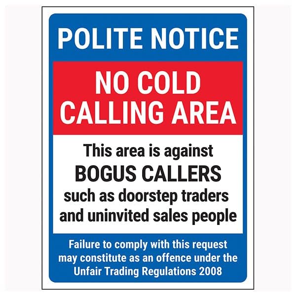 V Safety Polite Notice/No Cold Calling Area/Against Bogus... - Maison & Cuisine Amazon Royaume-Uni à 1.97€