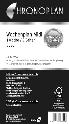 Chronoplan 50546 Kalendereinlage 2026 (Wochenplan Midi... - Fournitures Bureau Amazon Allemagne à 9.13€