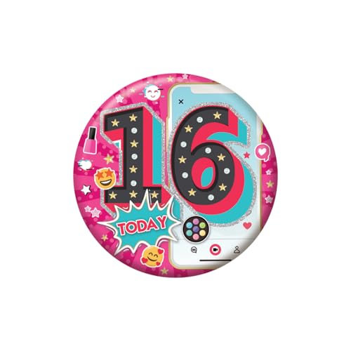 Smiley 16th Birthday Badge – Fun Yellow Party Pin Button... - Jouets & Jeux Amazon Royaume-Uni à 1.99€