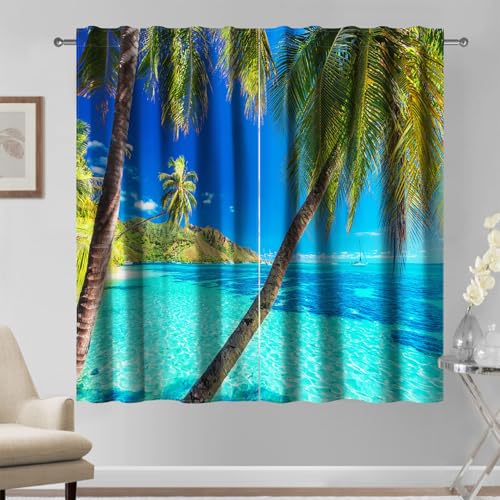 Kzzfqxb Cortinas 140x229cm 2 Paneles, Palmeras de costero... - Maison & Cuisine Amazon Espagne à 9.99€
