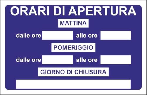 CARTELLO SEGNALETICO - ORARIO DI APERTURE BLU - Adesivo... - Fournitures Bureau Amazon Italie à 1.99€