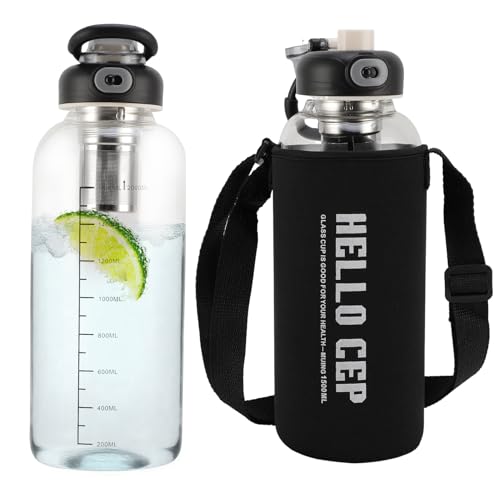 ZEMBSOYA Glaswasserflasche mit Strohhalm, Trinkflasche... - Bébé & Puériculture en promo à 11.89€