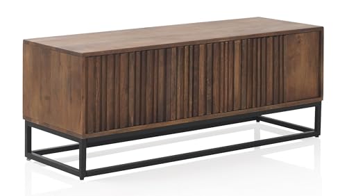 Mueble Tv 3 Puertas Laminadas Madera Maciza De Mango, Base... - High-Tech & Électronique en promo à 187.42€